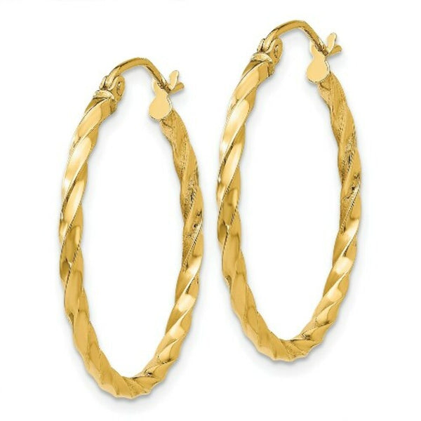 14K Yellow Gold Twist Polished Hoop Earring 22mm length