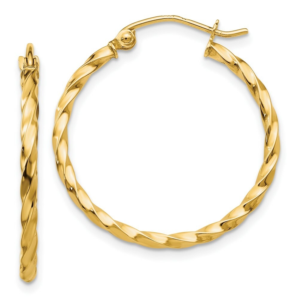 14K Yellow Gold Twist Polished Hoop Earring 22mm length