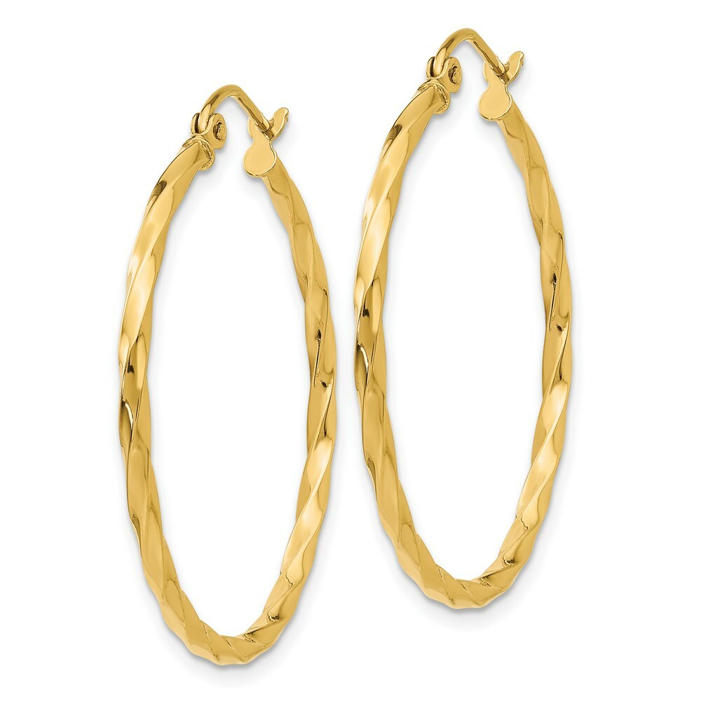 14K Yellow Gold Twist Polished Hoop Earring 26mm length