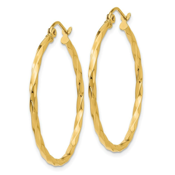 14K Yellow Gold Twist Polished Hoop Earring 26mm length