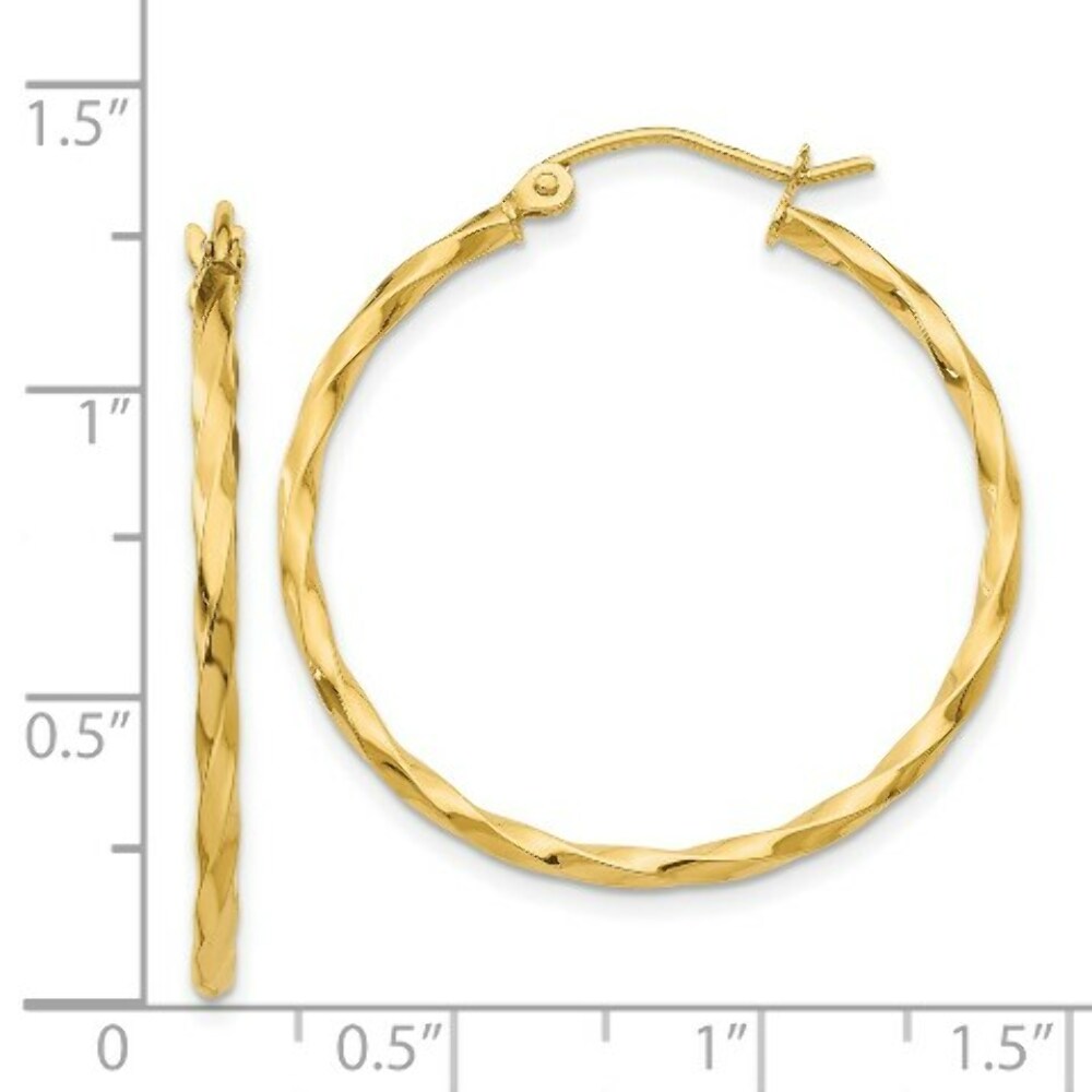 14K Yellow Gold Twist Polished Hoop Earring 26mm length