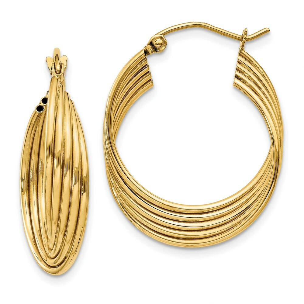 14K Yellow Gold Lightweight Fancy Hoop Earrings  19mm length