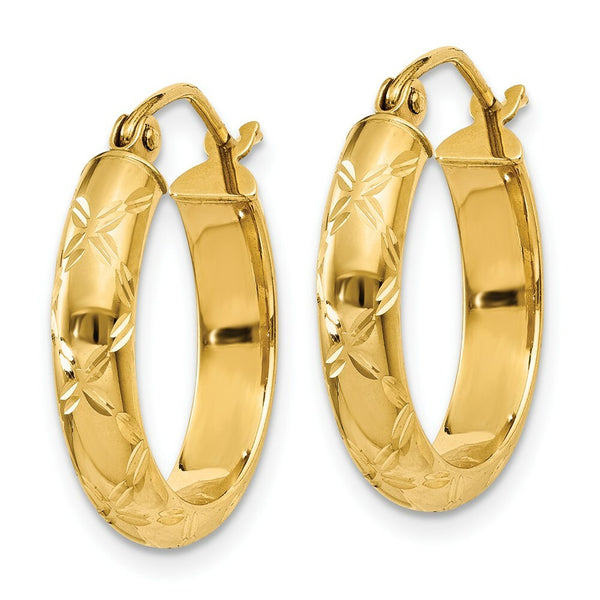 14K Yellow Gold Diamond-cut Polished Hoop Earring  13mm length