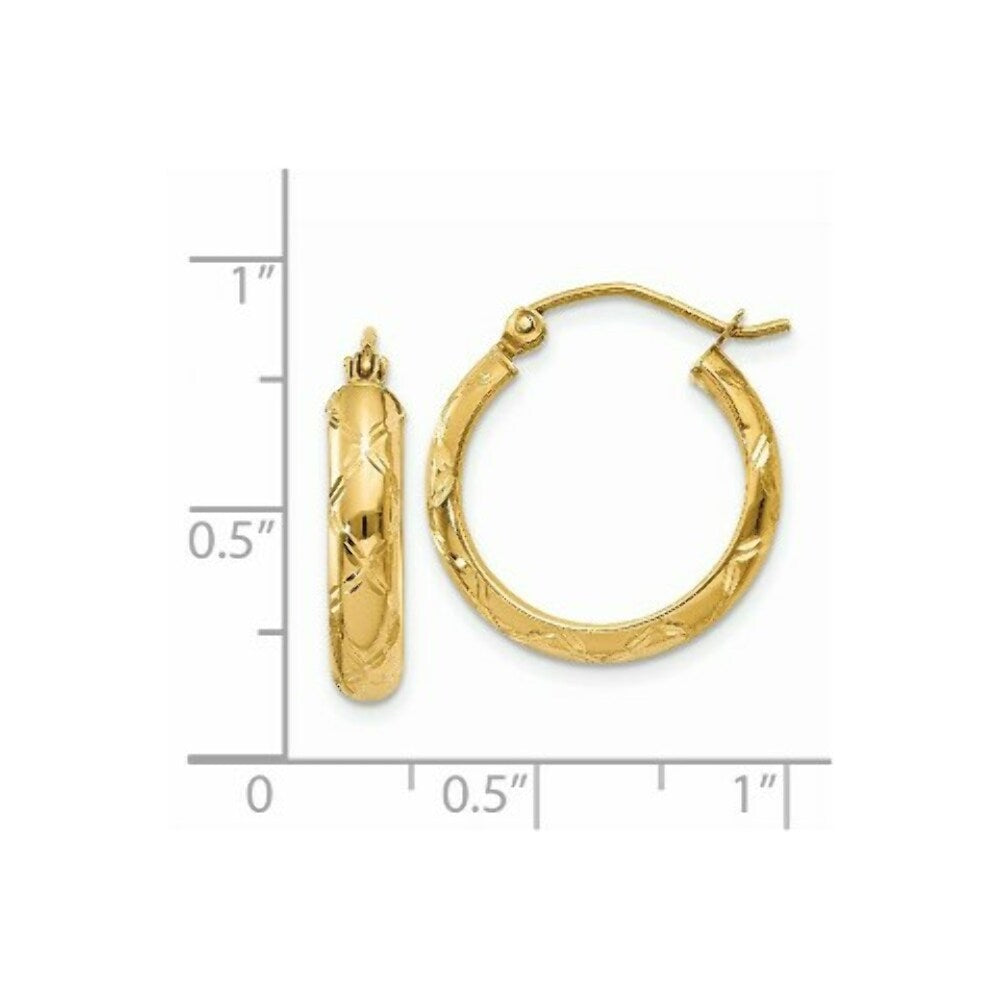 14K Yellow Gold Diamond-cut Polished Hoop Earring  13mm length