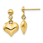 Load image into Gallery viewer, 14K Yellow Gold Polished Puffed Heart Dangle Post Earrings
