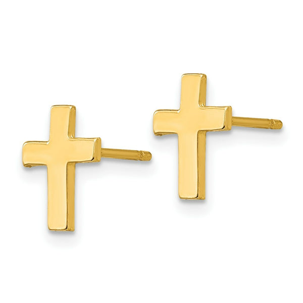 14K Yellow Gold Polished Cross Earrings