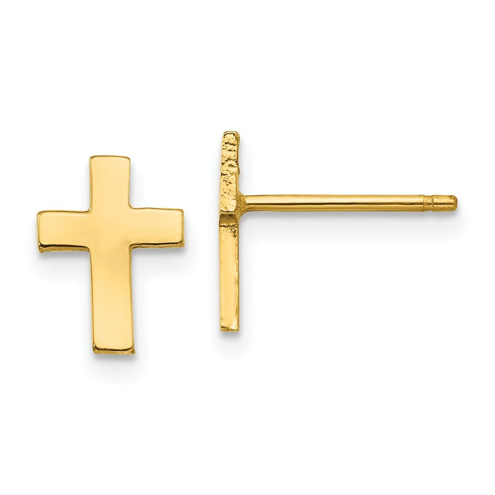 14K Yellow Gold Polished Cross Earrings