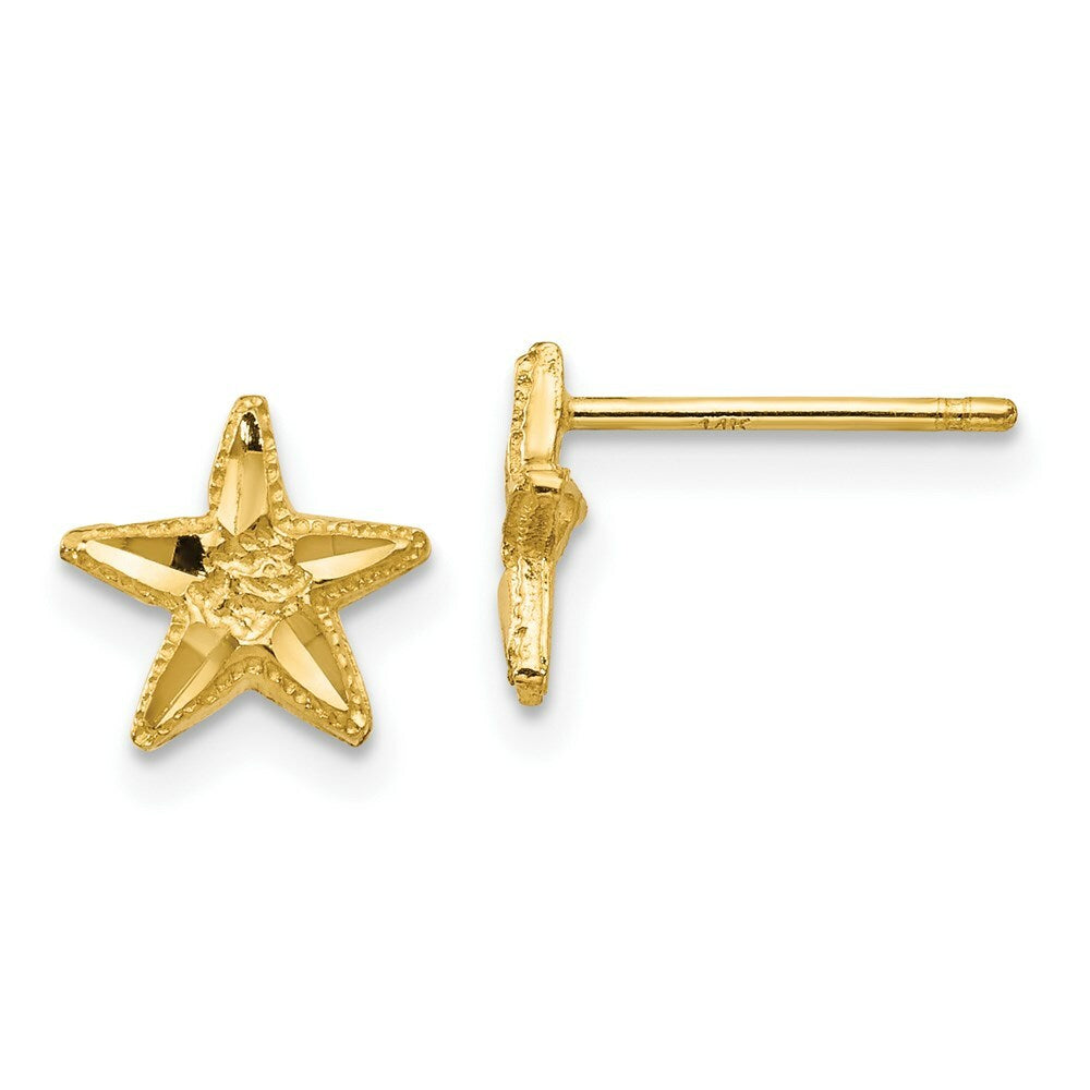 14K Yellow Gold Diamond-cut StarFish Earrings