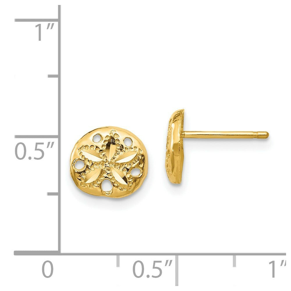 14K Yellow Gold Diamond-cut Sand Dollar Earrings