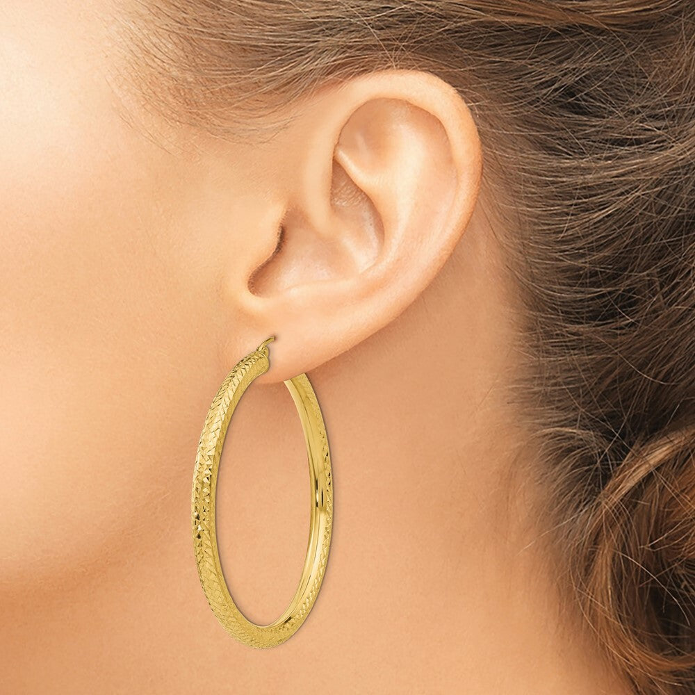 14K Yellow Gold 4mm Diamond-cut Earrings  50mm length