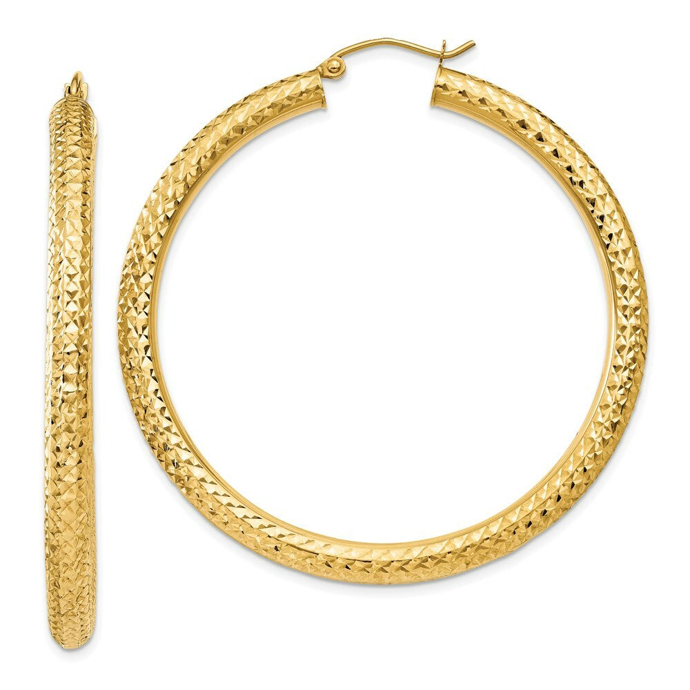 14K Yellow Gold 4mm Diamond-cut Earrings  50mm length