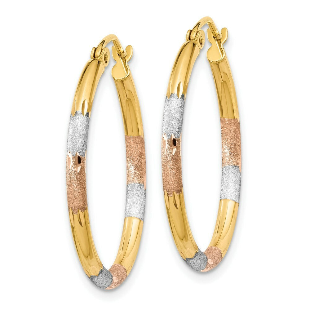 14K Tri-Color Gold 2mm Diamond-cut Earrings 22mm length