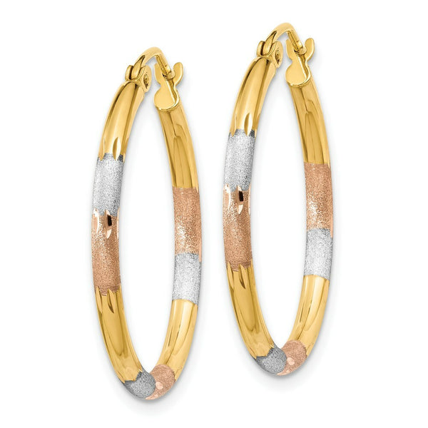 14K Tri-Color Gold 2mm Diamond-cut Earrings 22mm length
