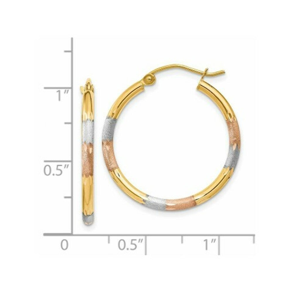 14K Tri-Color Gold 2mm Diamond-cut Earrings 22mm length