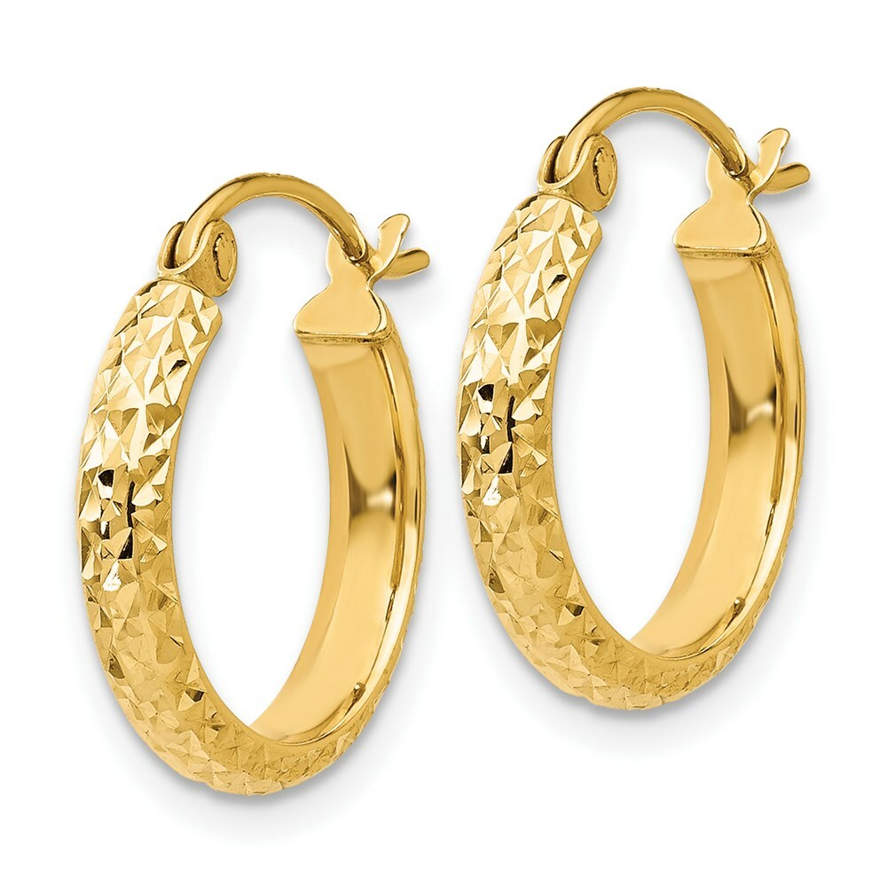 14K Yellow Gold Diamond-cut 2.8x15mm Hollow Hoop Earrings  15mm length