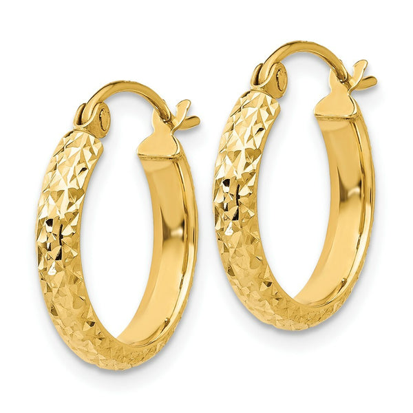 14K Yellow Gold Diamond-cut 2.8x15mm Hollow Hoop Earrings  15mm length