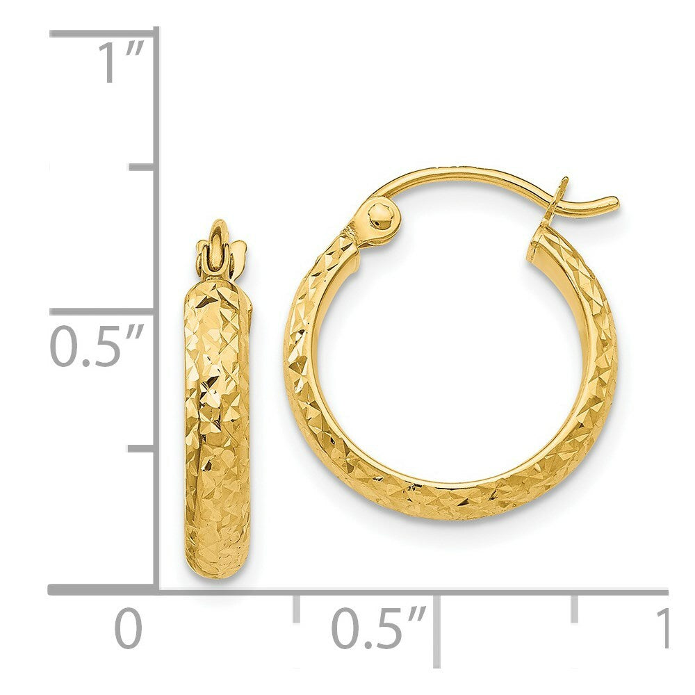 14K Yellow Gold Diamond-cut 2.8x15mm Hollow Hoop Earrings  15mm length