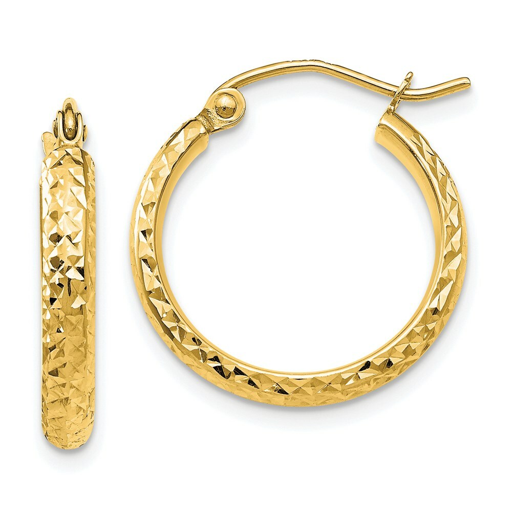 14K Yellow Gold Diamond-cut 2.8x18mm Hollow Hoop Earrings  18mm length