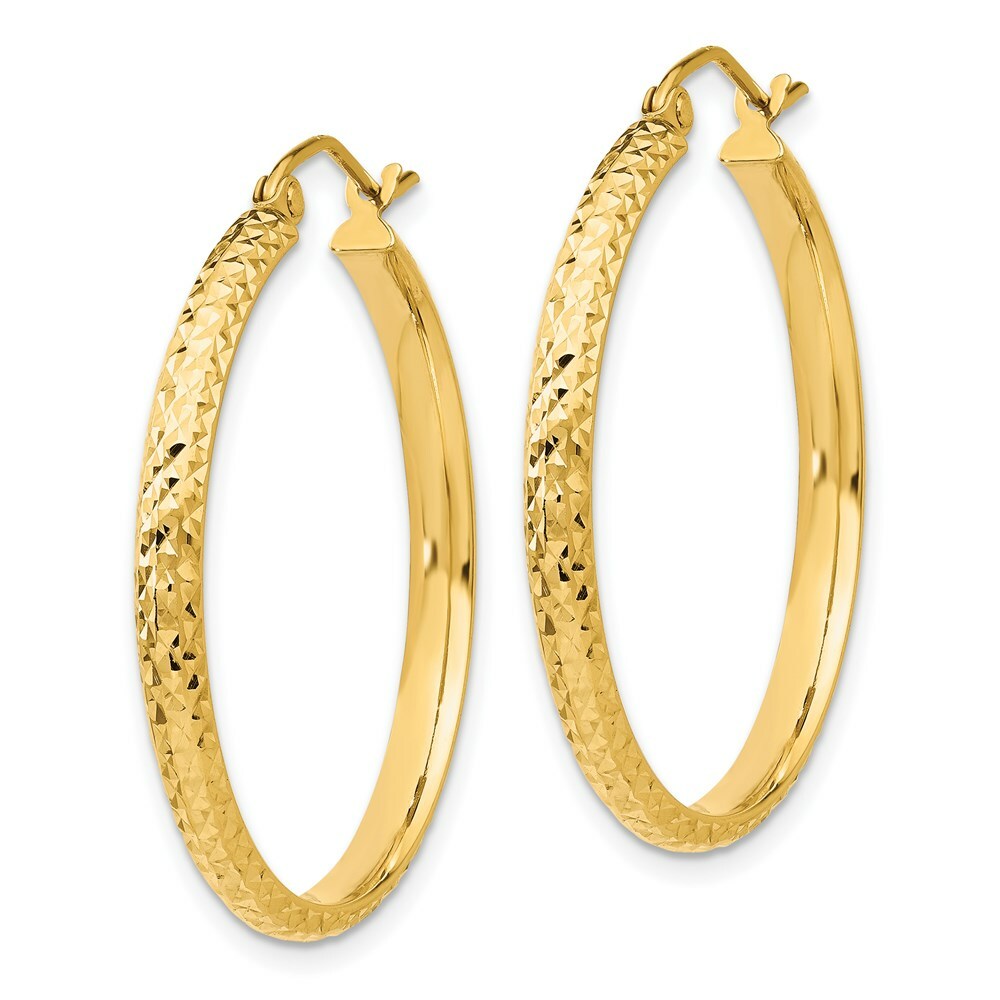 14K Yellow Gold Diamond-cut 2.8x30mm Hollow Hoop Earrings  30mm length