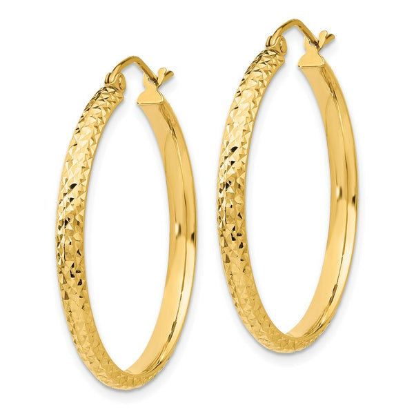 14K Yellow Gold Diamond-cut 2.8x30mm Hollow Hoop Earrings  30mm length