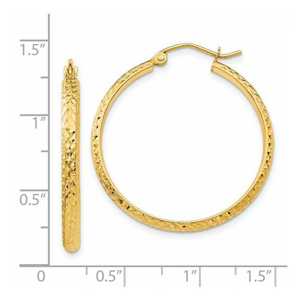 14K Yellow Gold Diamond-cut 2.8x30mm Hollow Hoop Earrings  30mm length