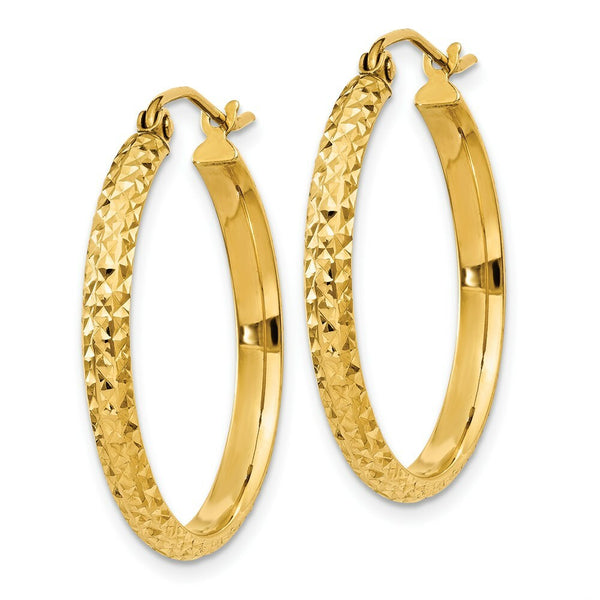 14K Yellow Gold Diamond-cut 2.8x25mm Hollow Hoop Earrings  25mm length