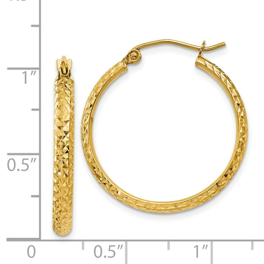 14K Yellow Gold Diamond-cut 2.8x25mm Hollow Hoop Earrings  25mm length