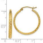 Load image into Gallery viewer, 14K Yellow Gold Diamond-cut 2.8x25mm Hollow Hoop Earrings  25mm length
