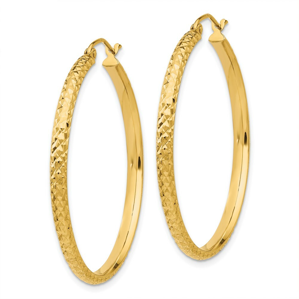 14K Yellow Gold Diamond-cut 2.8x37mm Hollow Hoop Earrings  37mm length