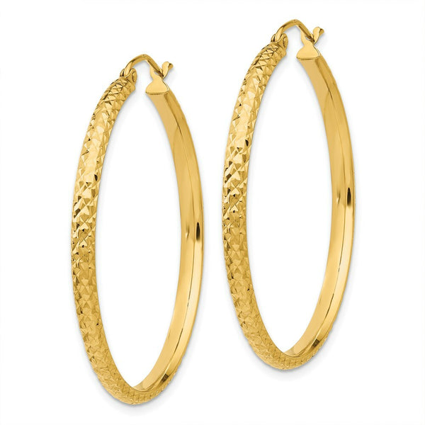 14K Yellow Gold Diamond-cut 2.8x37mm Hollow Hoop Earrings  37mm length