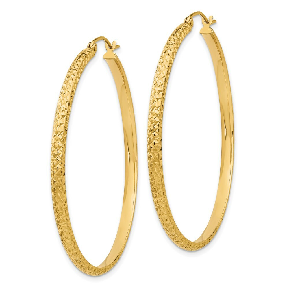 14K Yellow Gold Diamond-cut 2.8x46mm Hollow Hoop Earrings  46mm length