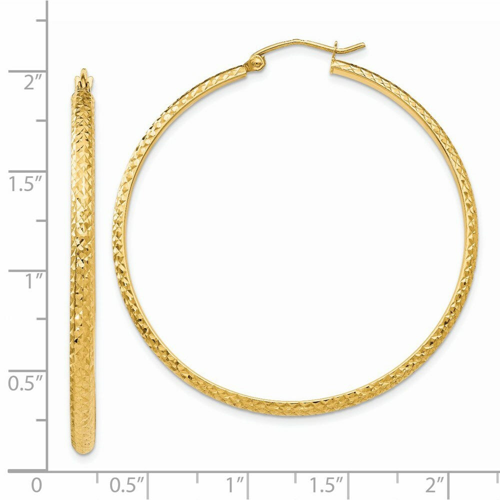 14K Yellow Gold Diamond-cut 2.8x46mm Hollow Hoop Earrings  46mm length
