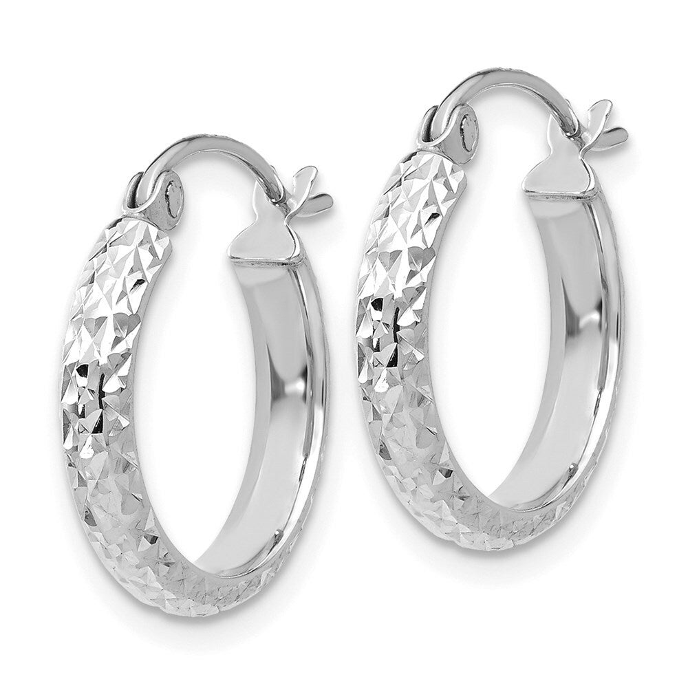 14K White Gold Diamond-cut 2.8x15mm Hollow Hoop Earrings 15mm length