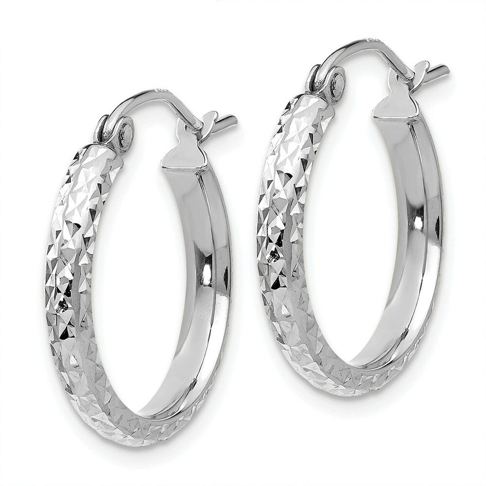 14K White Gold Diamond-cut 2.8x18mm Hollow Hoop Earrings 18mm length