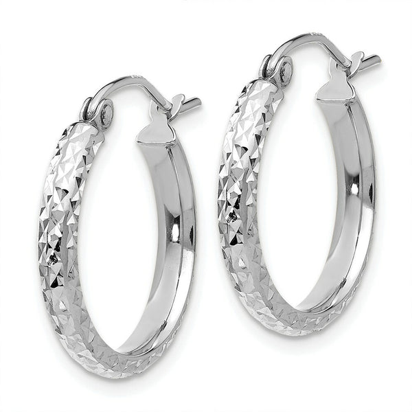 14K White Gold Diamond-cut 2.8x18mm Hollow Hoop Earrings 18mm length