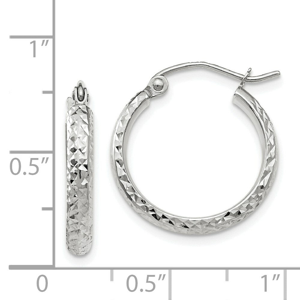 14K White Gold Diamond-cut 2.8x18mm Hollow Hoop Earrings 18mm length