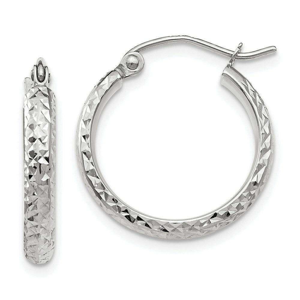 14K White Gold Diamond-cut 2.8x18mm Hollow Hoop Earrings 18mm length