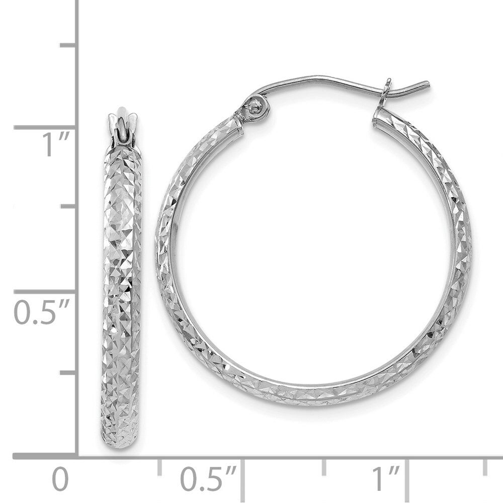 14K White Gold Diamond-cut 2.8x25mm Hollow Hoop Earrings 25mm length