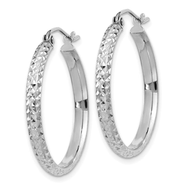 14K White Gold Diamond-cut 2.8x25mm Hollow Hoop Earrings 25mm length