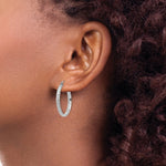 Load image into Gallery viewer, 14K White Gold Diamond-cut 2.8x25mm Hollow Hoop Earrings 25mm length
