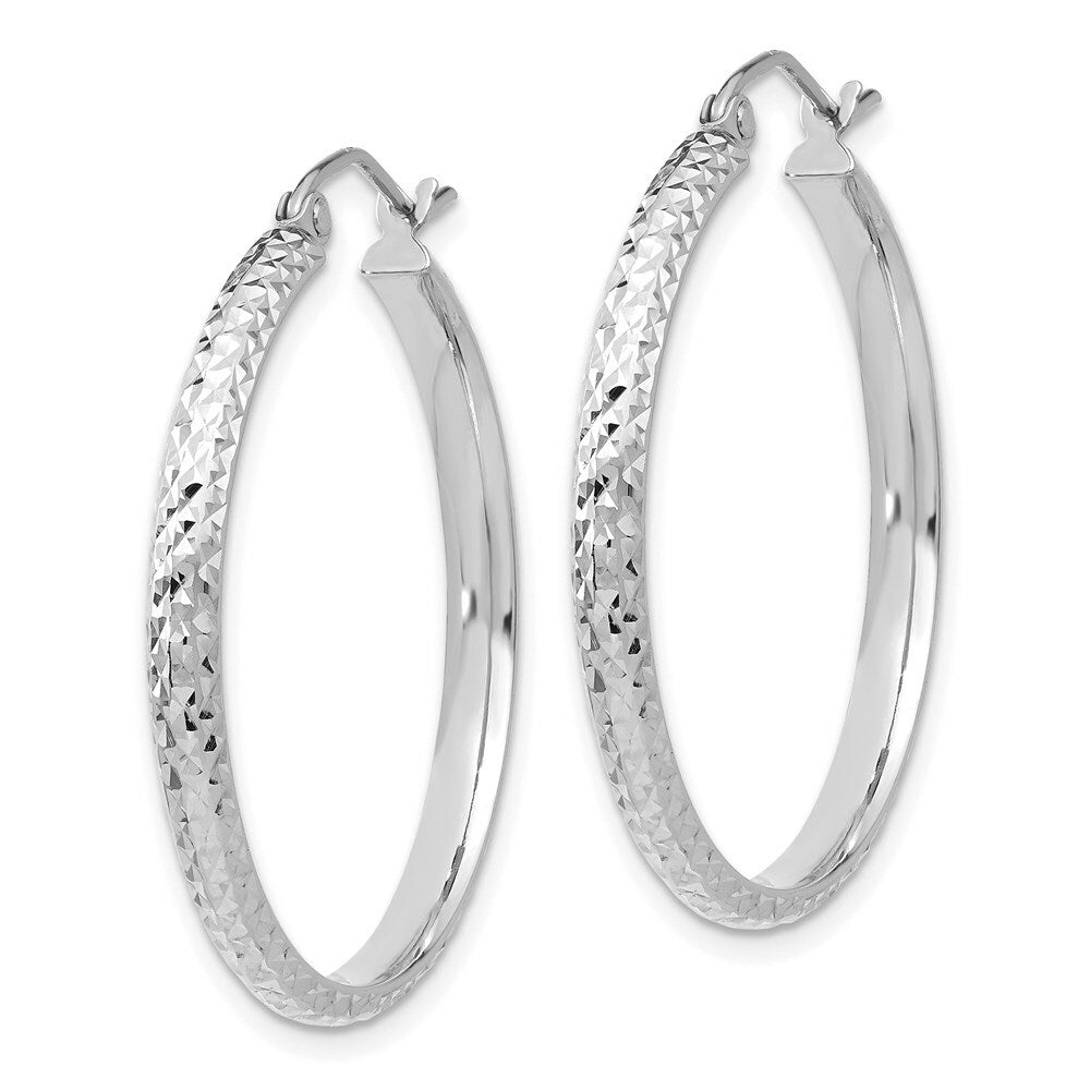14K White Gold Diamond-cut 2.8x30mm Hollow Hoop Earrings 30mm length