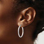 Load image into Gallery viewer, 14K White Gold Diamond-cut 2.8x30mm Hollow Hoop Earrings 30mm length
