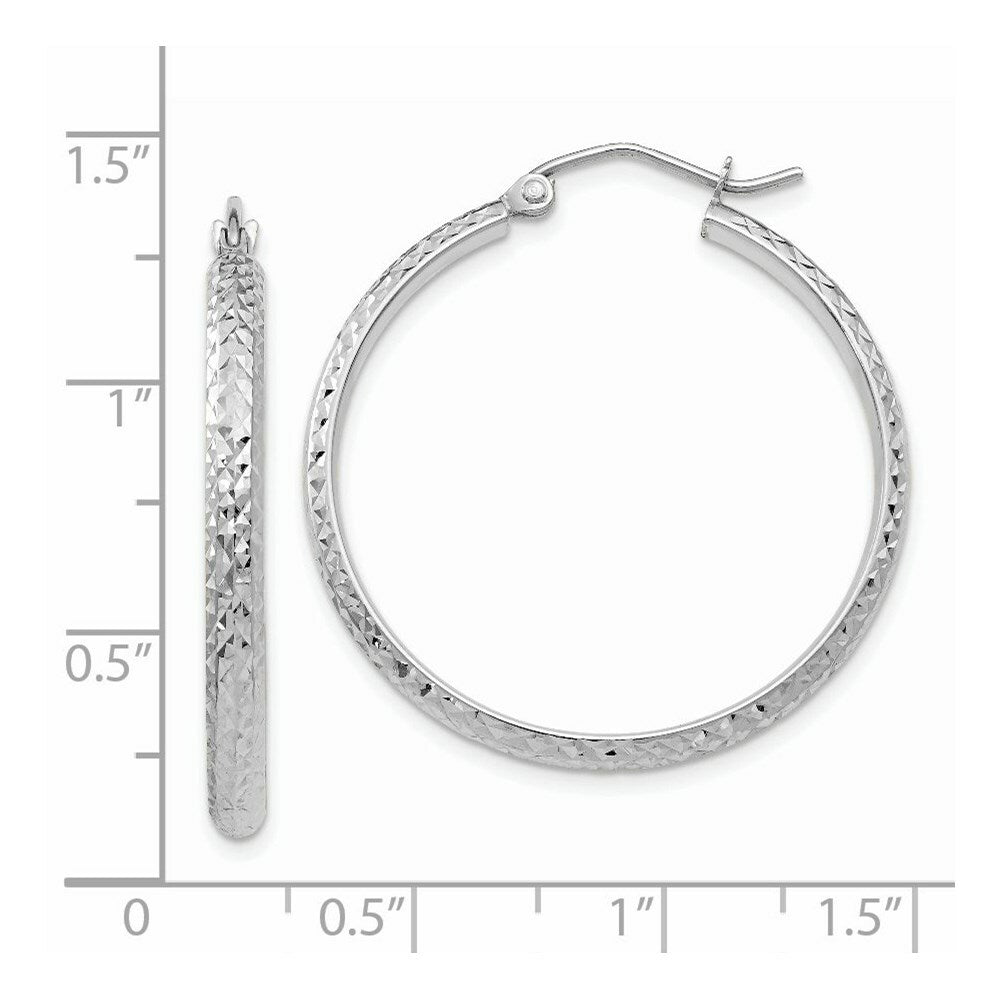 14K White Gold Diamond-cut 2.8x30mm Hollow Hoop Earrings 30mm length