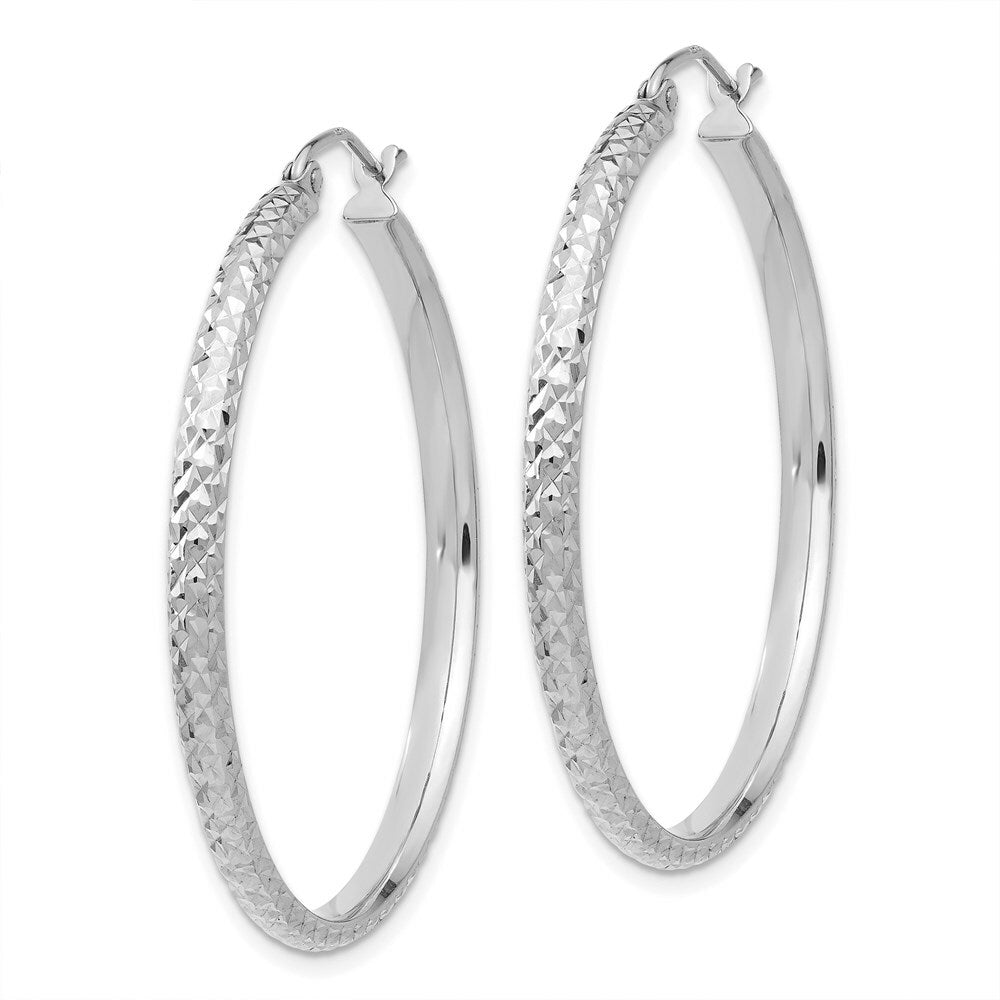 14K White Gold Diamond-cut 2.8x37mm Hollow Hoop Earrings 37mm length