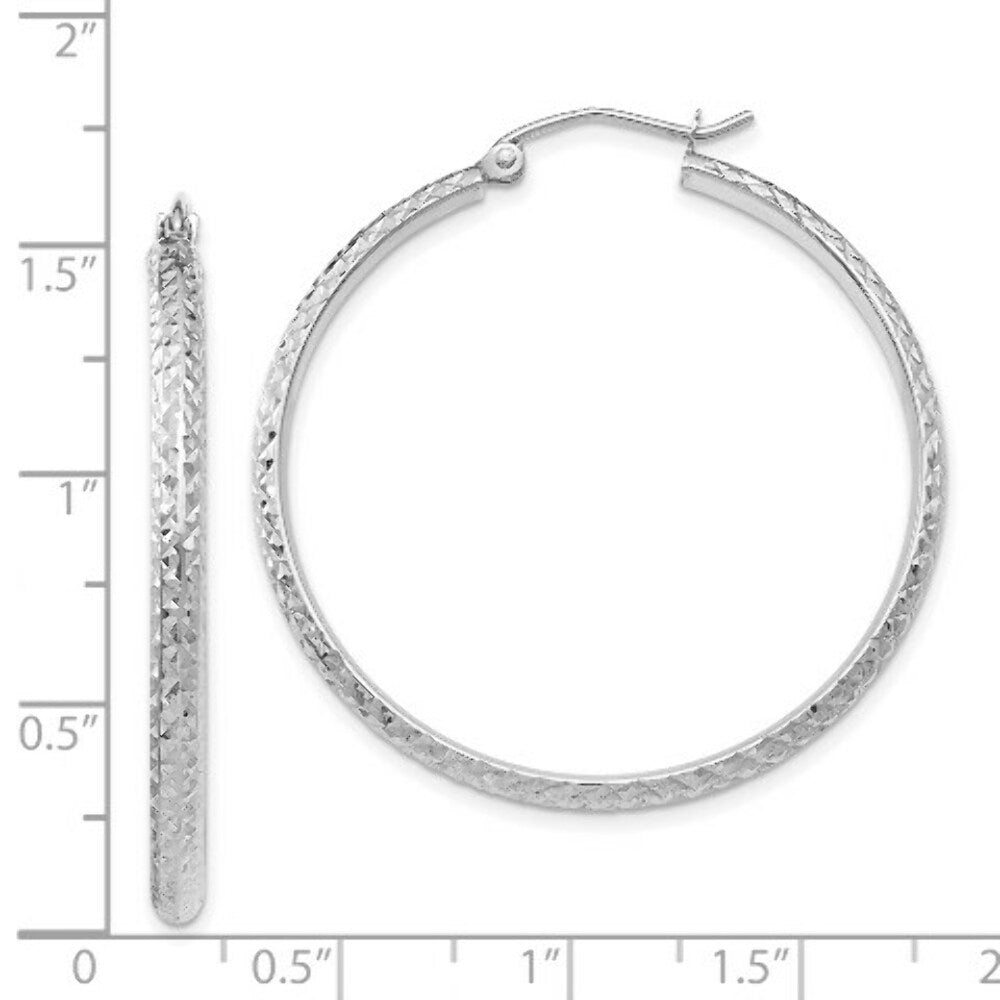14K White Gold Diamond-cut 2.8x37mm Hollow Hoop Earrings 37mm length