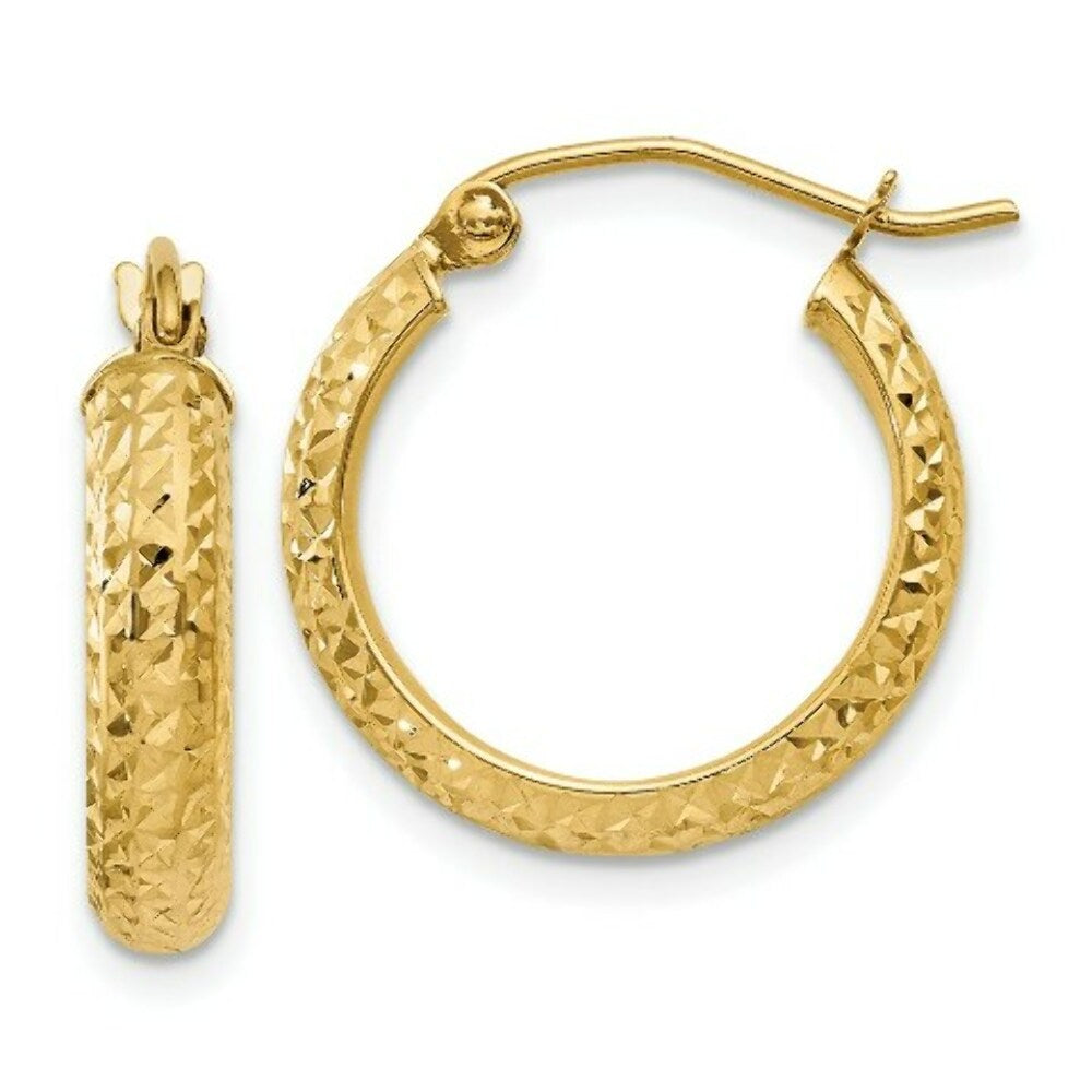 14K Yellow Gold Diamond-cut 3.5x17mm Hollow Hoop Earrings  17mm length
