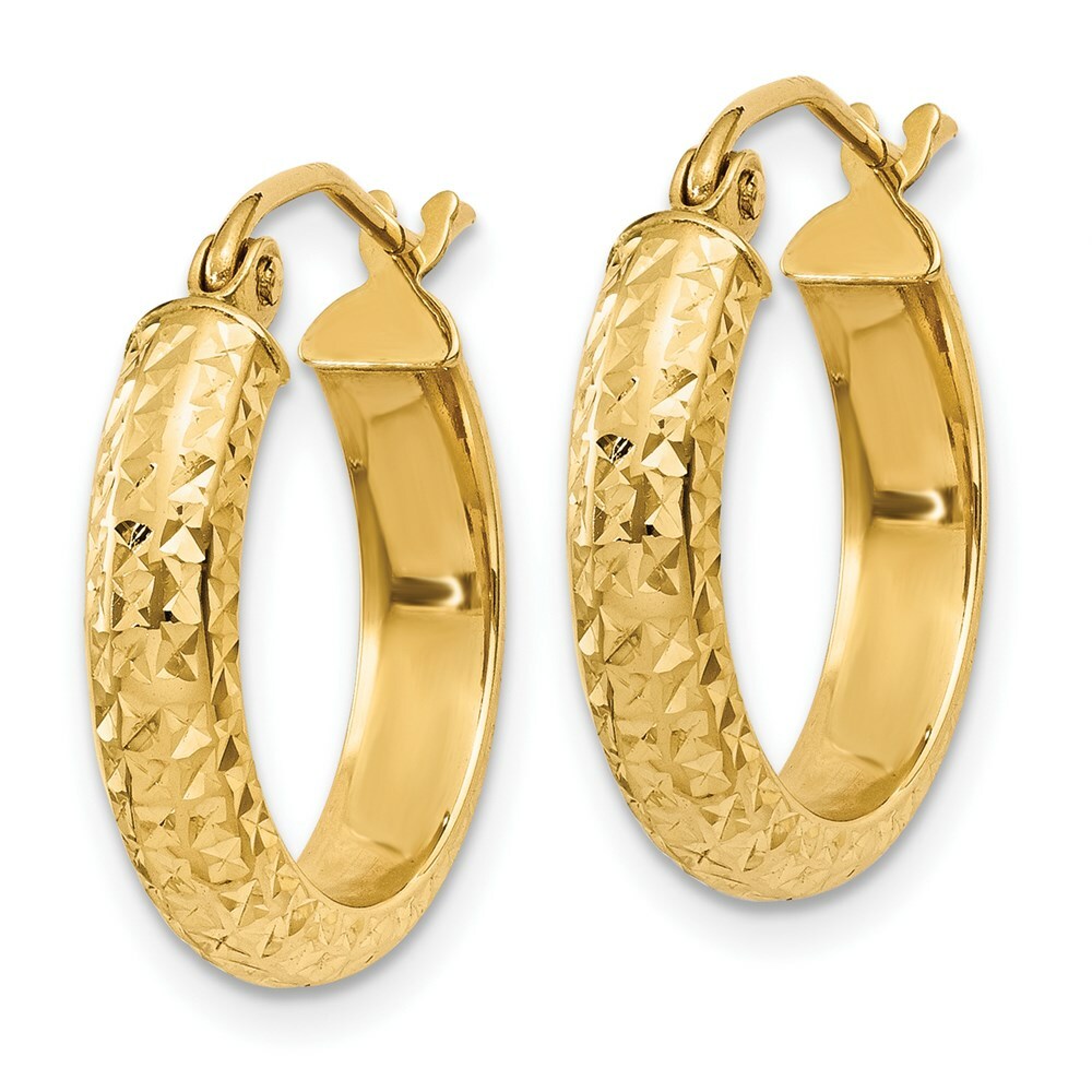 14K Yellow Gold Diamond-cut 3.5x17mm Hollow Hoop Earrings  17mm length