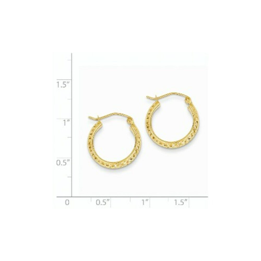 14K Yellow Gold Diamond-cut 3.5x17mm Hollow Hoop Earrings  17mm length