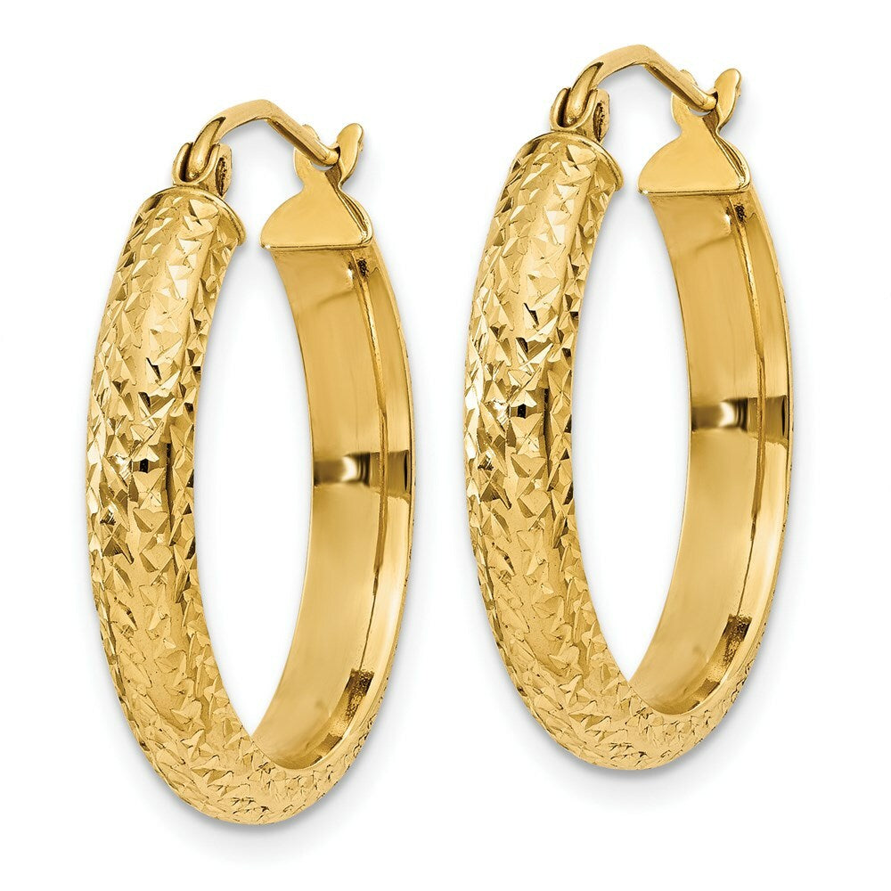 14K Yellow Gold Diamond-cut 3.5x22mm Hollow Hoop Earrings  22mm length