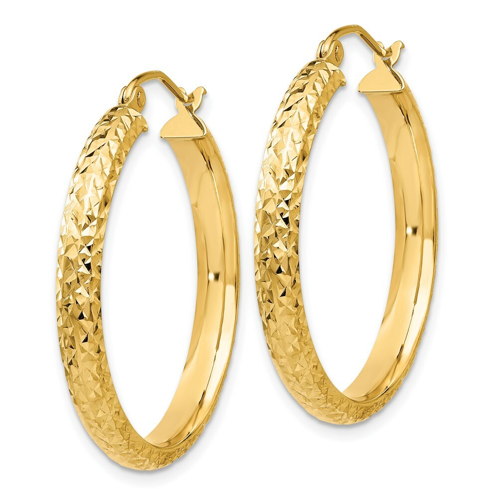 14K Yellow Gold Diamond-cut 3.5x28mm Hollow Hoop Earrings  28mm length